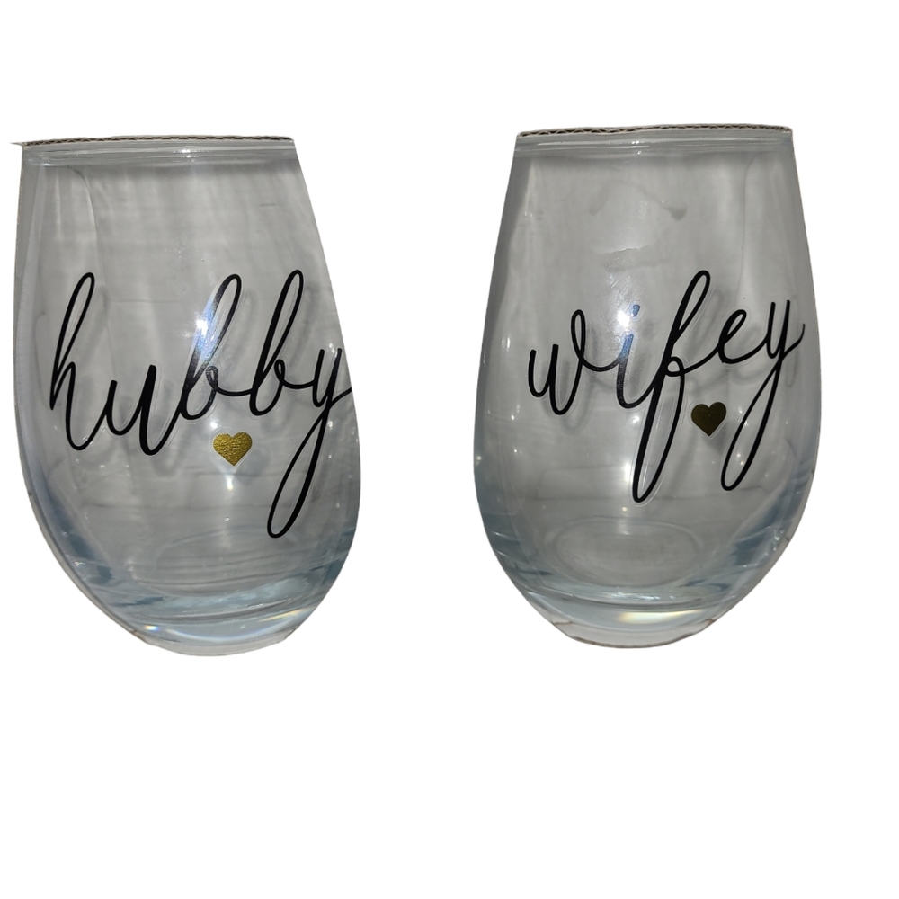 💕NIB HUBBY & WIFEY 20 OZ. STEMLESS WINE GLASSES💕